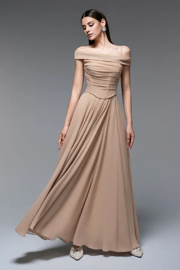 Weitese Dress A-line Spaghetti Straps Draped Floor Length Maxi Dress Sleeveless Elegant Pleated Prom Dress